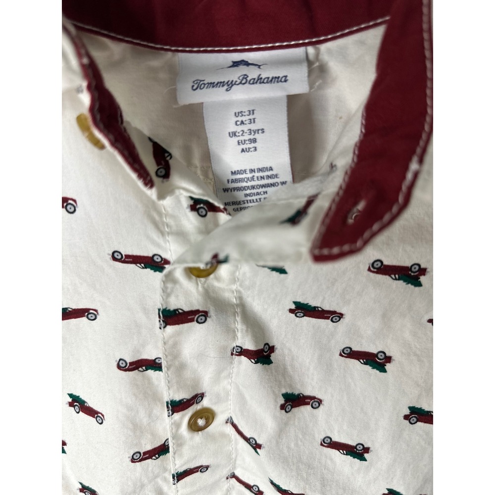 Tommy Bahama Kids Button-Up Shirt‎ | Size 3T | Holiday Car Print | 100% Cotton - Picture 4 of 6
